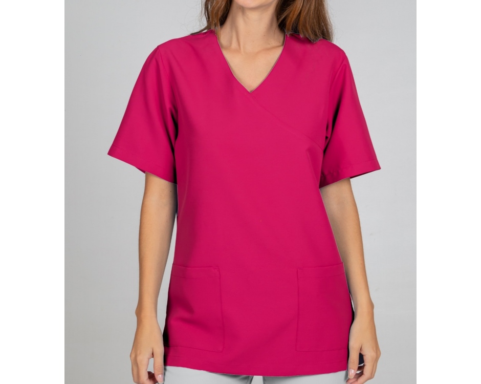 Casacca a V Microfibra Rosa Fragola