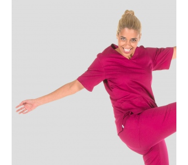 Casacca a V Microfibra Rosa Fragola