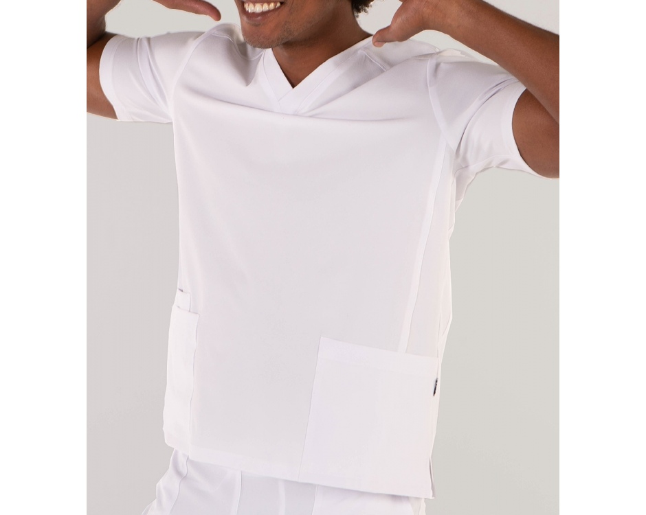 Casacca a V Uomo Microfibra Stretch Bianco
