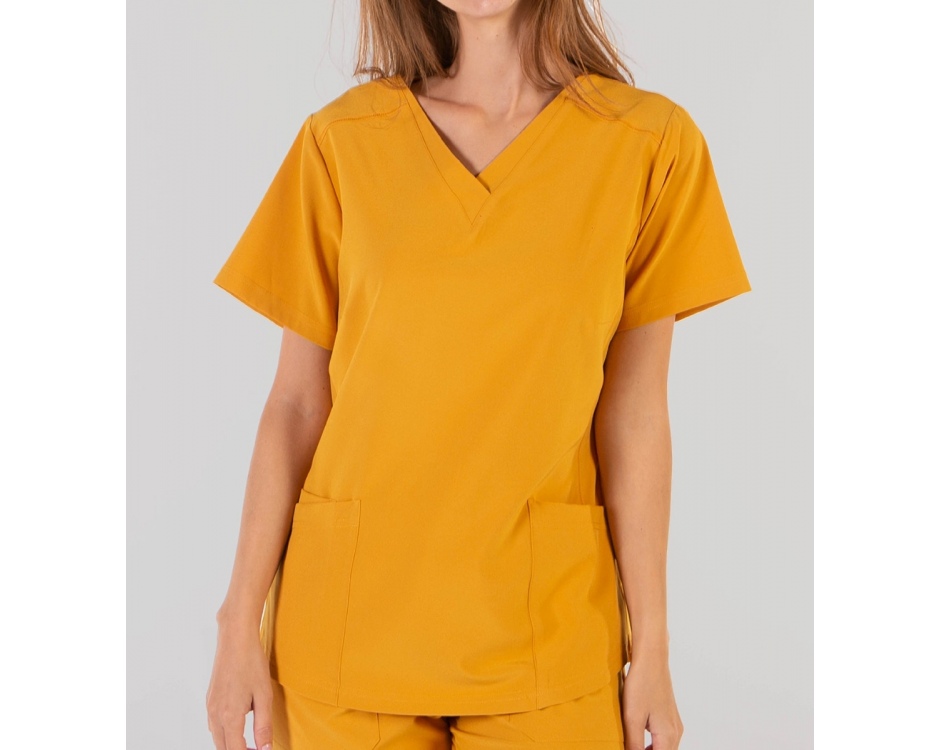 Casacca a V Donna Microfibra Stretch Ocra