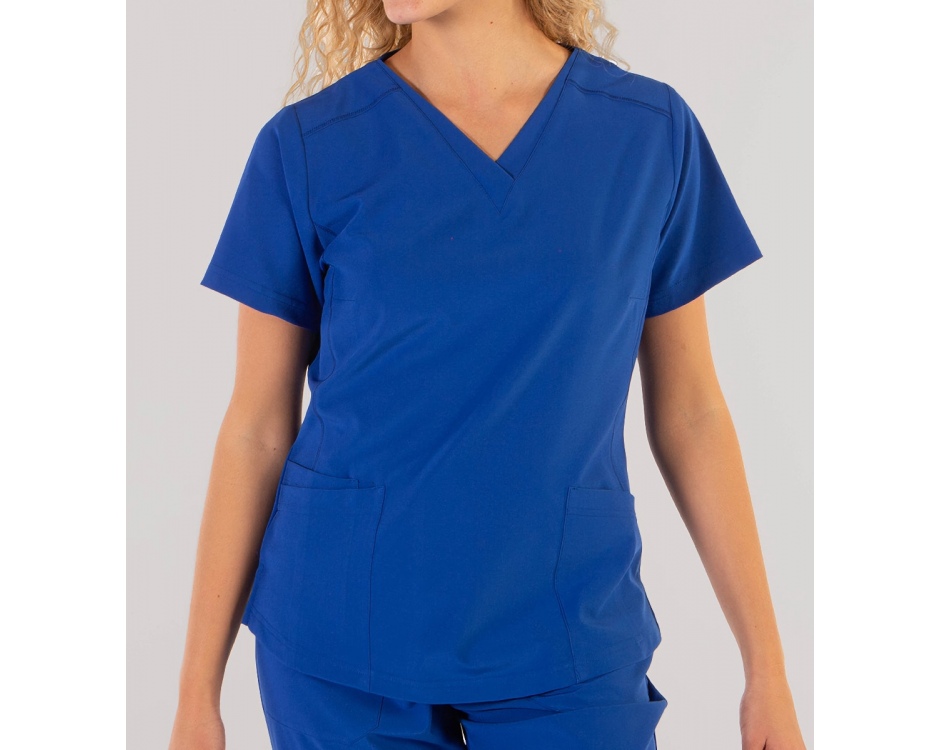 Casacca a V Donna Microfibra Stretch Bluette