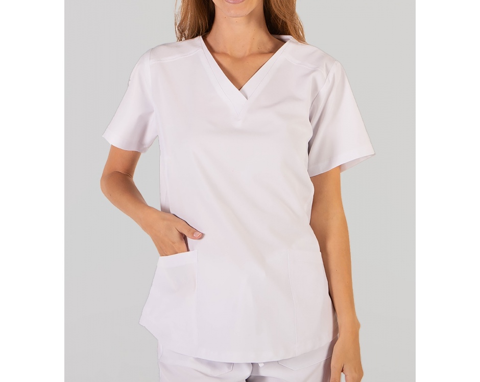 Casacca a V Donna Microfibra Stretch Bianco