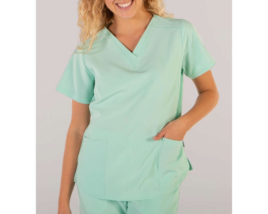 Casacca a V Donna Microfibra Stretch Verde Acqua