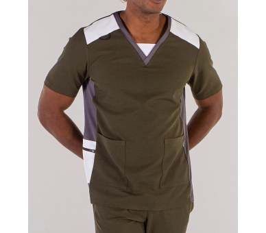 Casacca a V Uomo Microfibra Stretch Verde Kaki