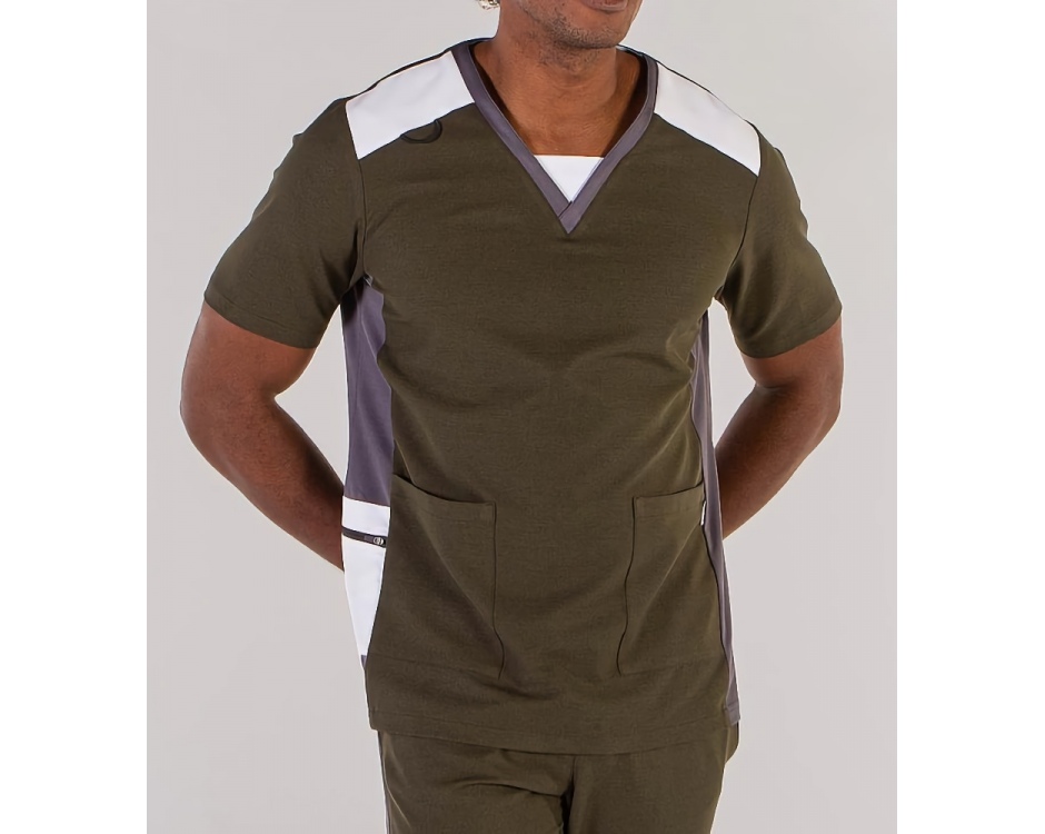 Casacca a V Uomo Microfibra Stretch Verde Kaki