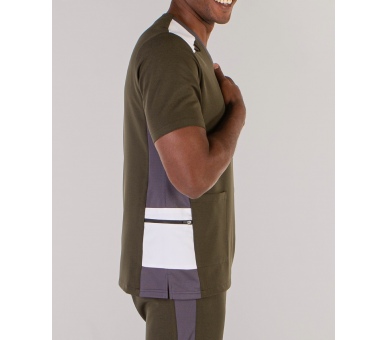 Casacca a V Uomo Microfibra Stretch Verde Kaki