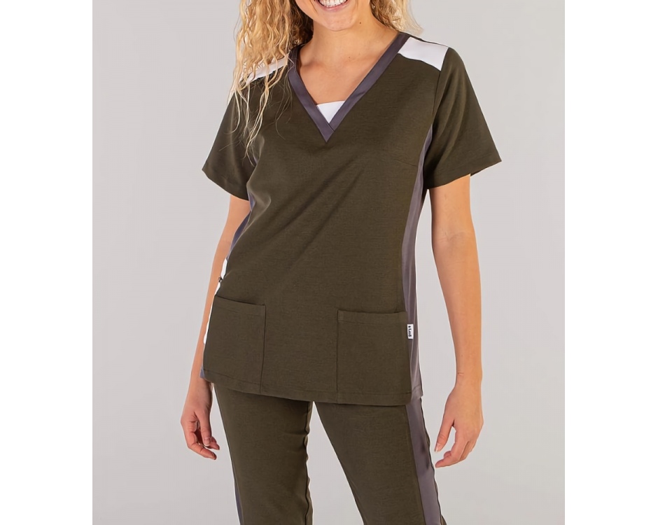 Casacca a V Donna Microfibra Stretch Verde Kaki