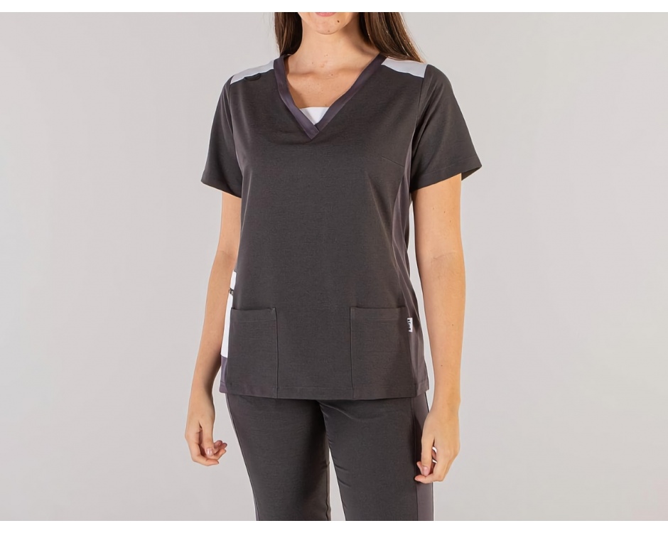 Casacca a V Donna Microfibra Stretch Grigio Scuro